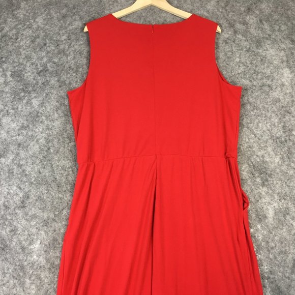 J Jason Wu Jumpsuit XL Solid Red Sleeveless City Knit Pockets Wide Leg Ruched - Picture 12 of 16